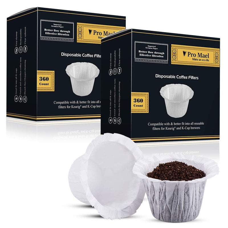 Pro Mael Disposable K Cup Coffee Filters Paper for Keurig Brewers Single Serve 1.0 and 2.0, Use with Reusable K Cup Pods, White (360 Count, Pack of 2) - Image 1